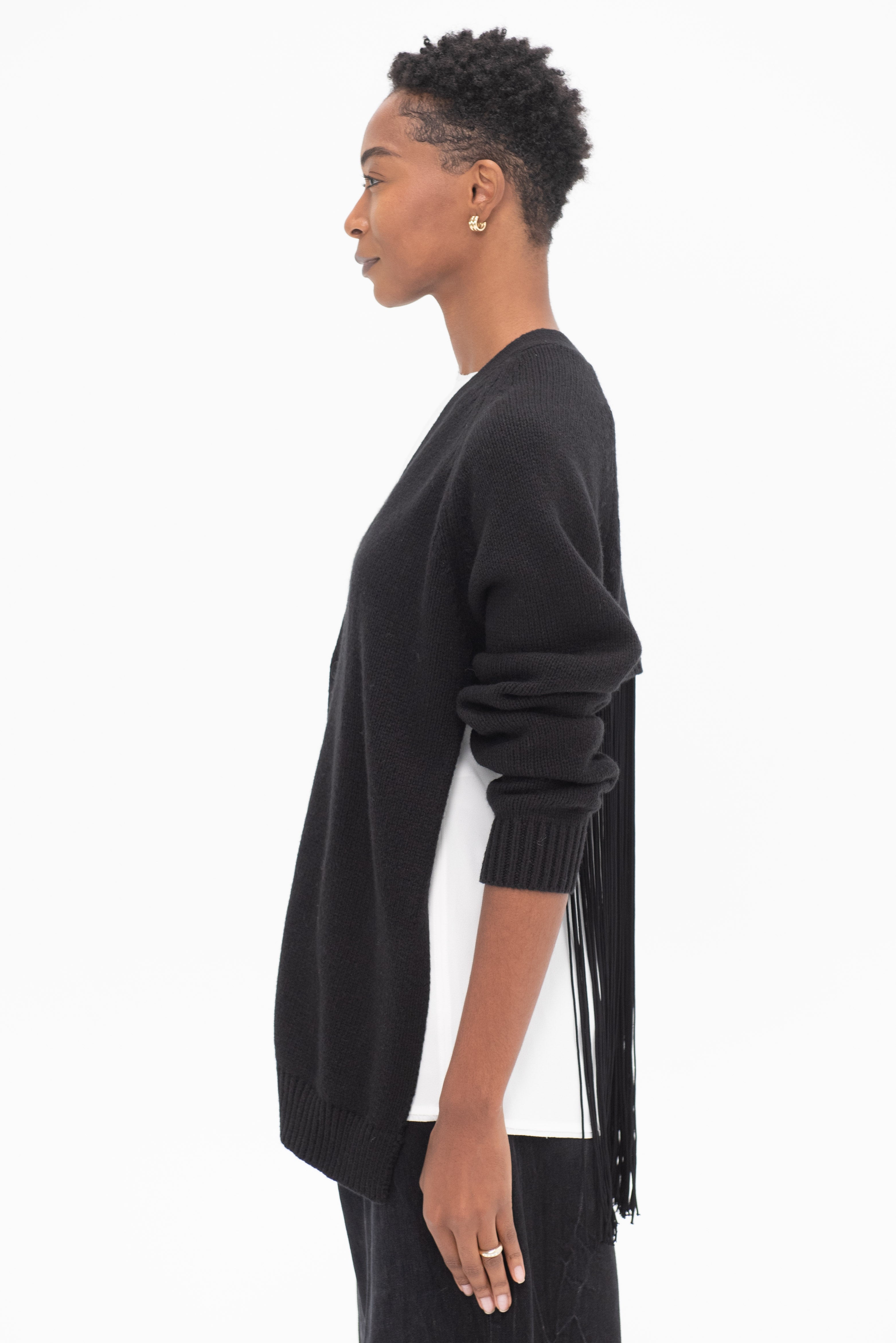 Tibi Soft Sweater Fringed Half Cardigan, Black – Kick Pleat