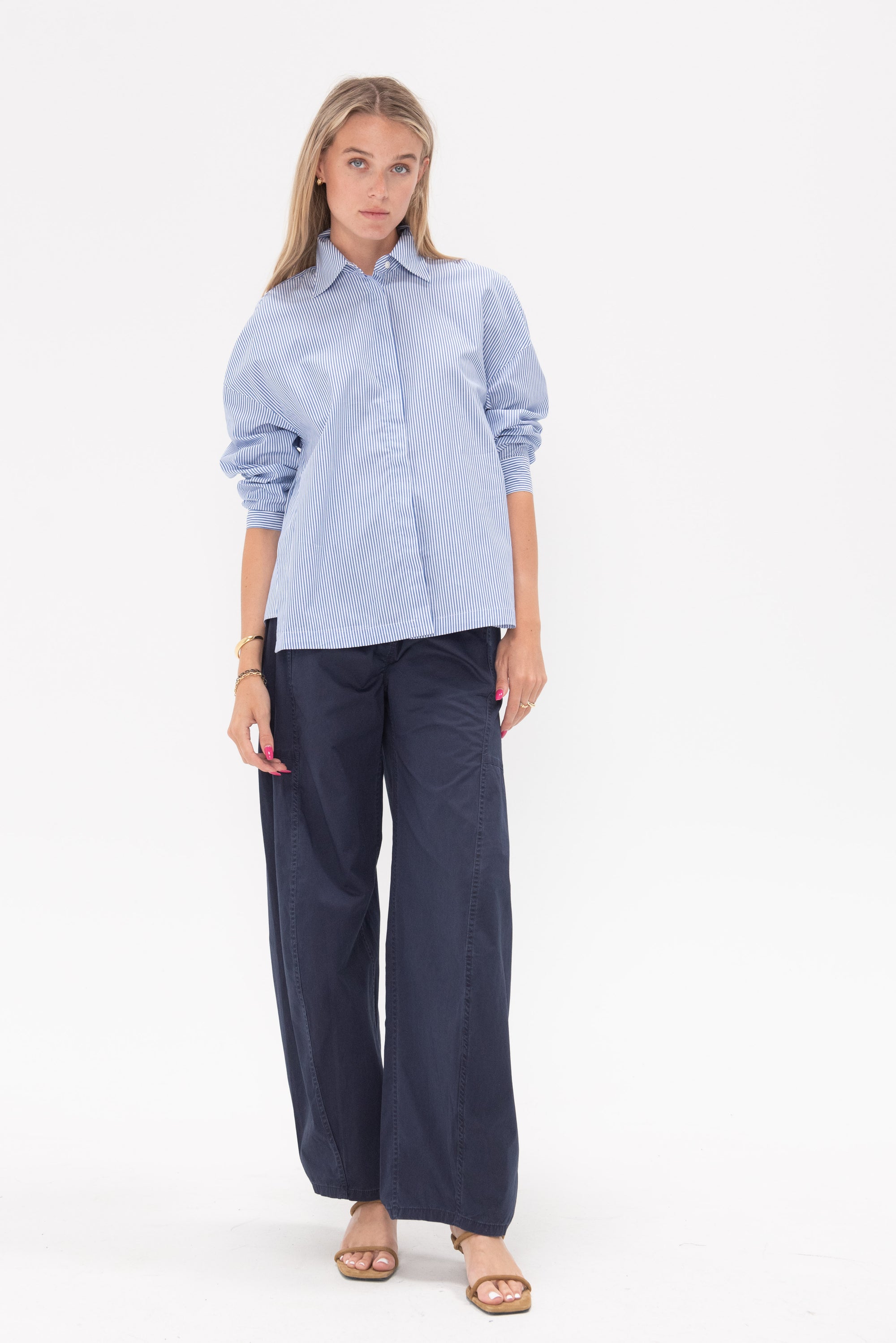 TIBI - Garment Dyed Silky Cotton Sid Pant, Navy