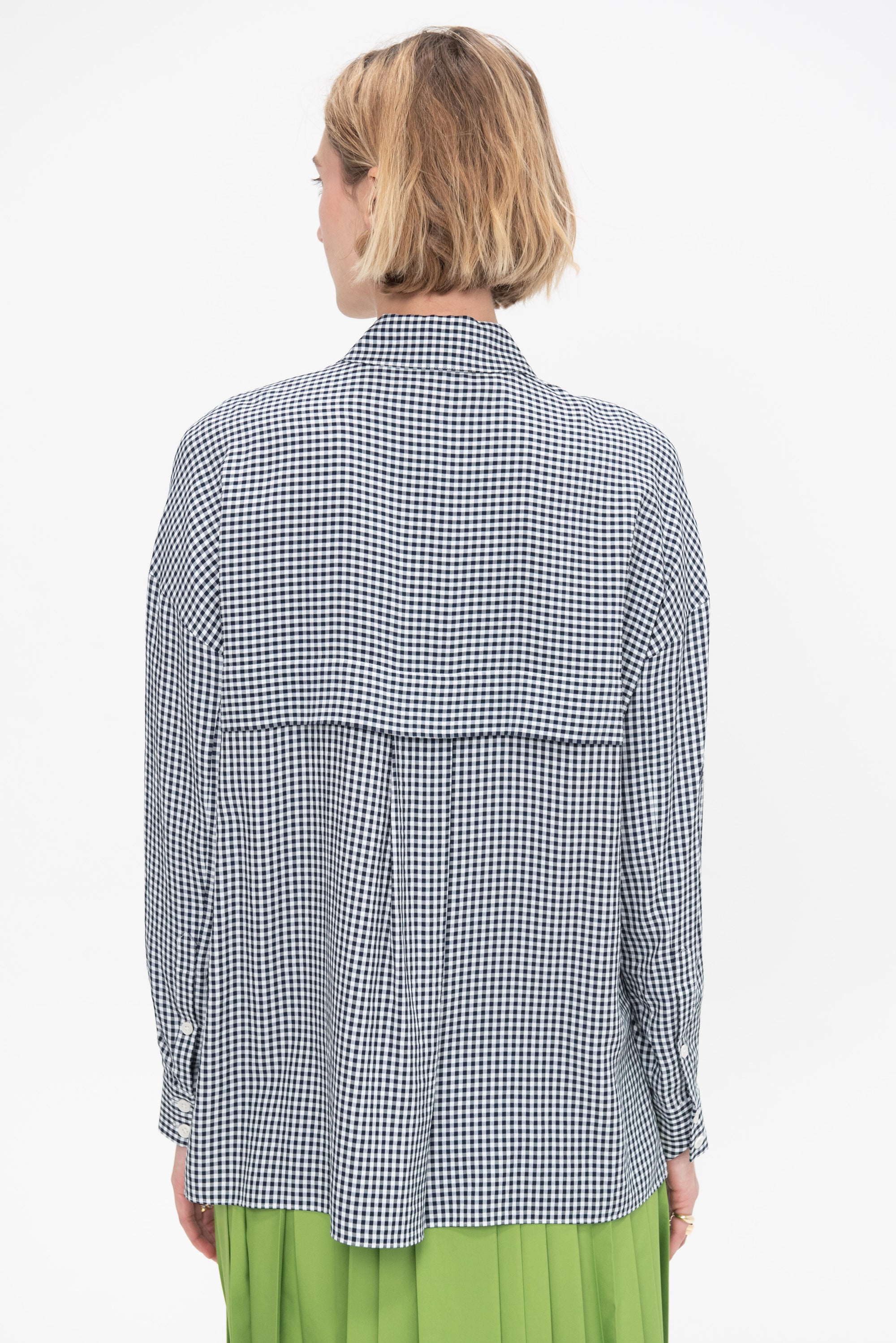 Viscose Gingham Oversized Shirt, Navy &amp; White Multi