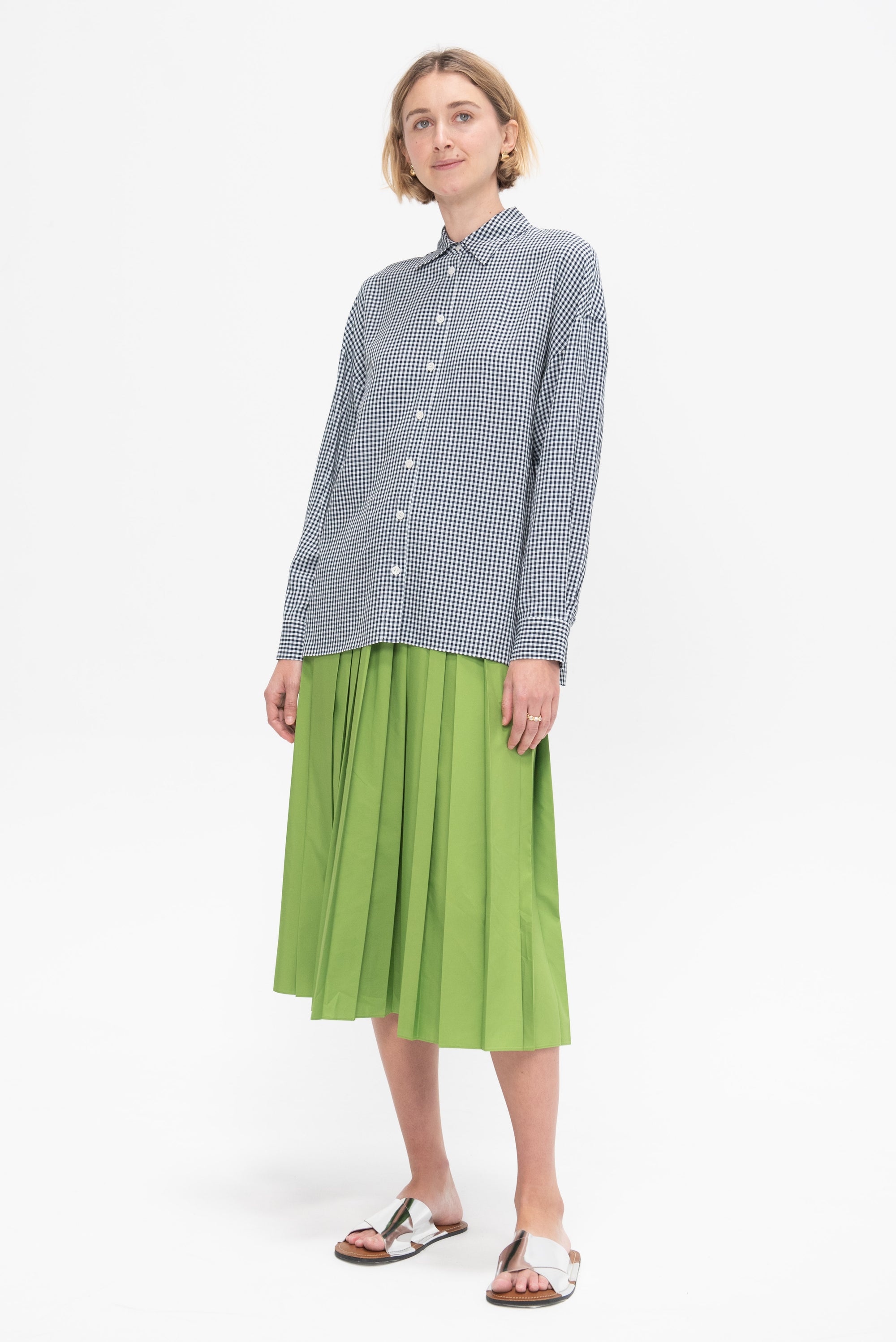 Viscose Gingham Oversized Shirt, Navy &amp; White Multi