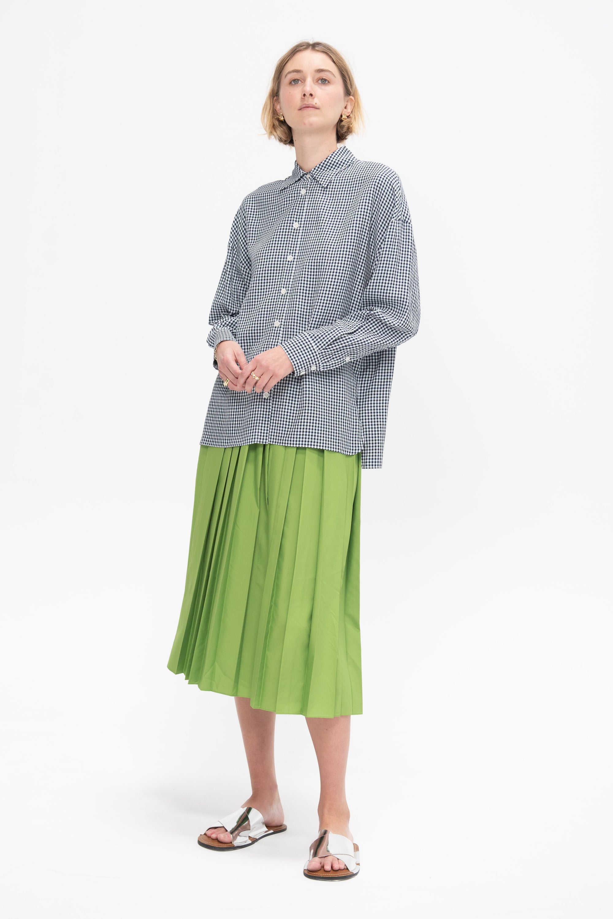 Viscose Gingham Oversized Shirt, Navy &amp; White Multi