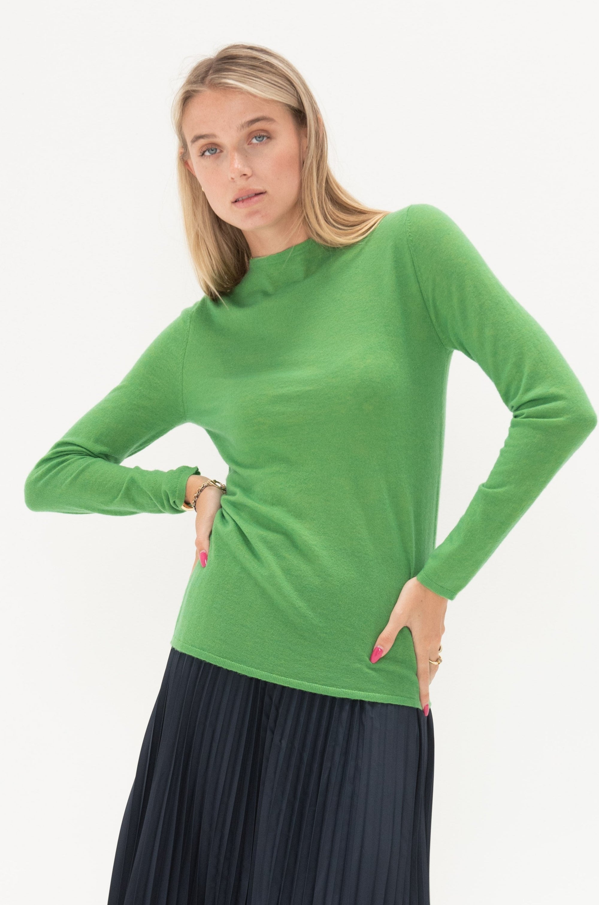 TIBI - Skinlike Mercerized Wool Soft Sheer Pullover, Green