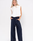 Harold Suiting Wide Leg Pull-On-Pant - Short, Navy