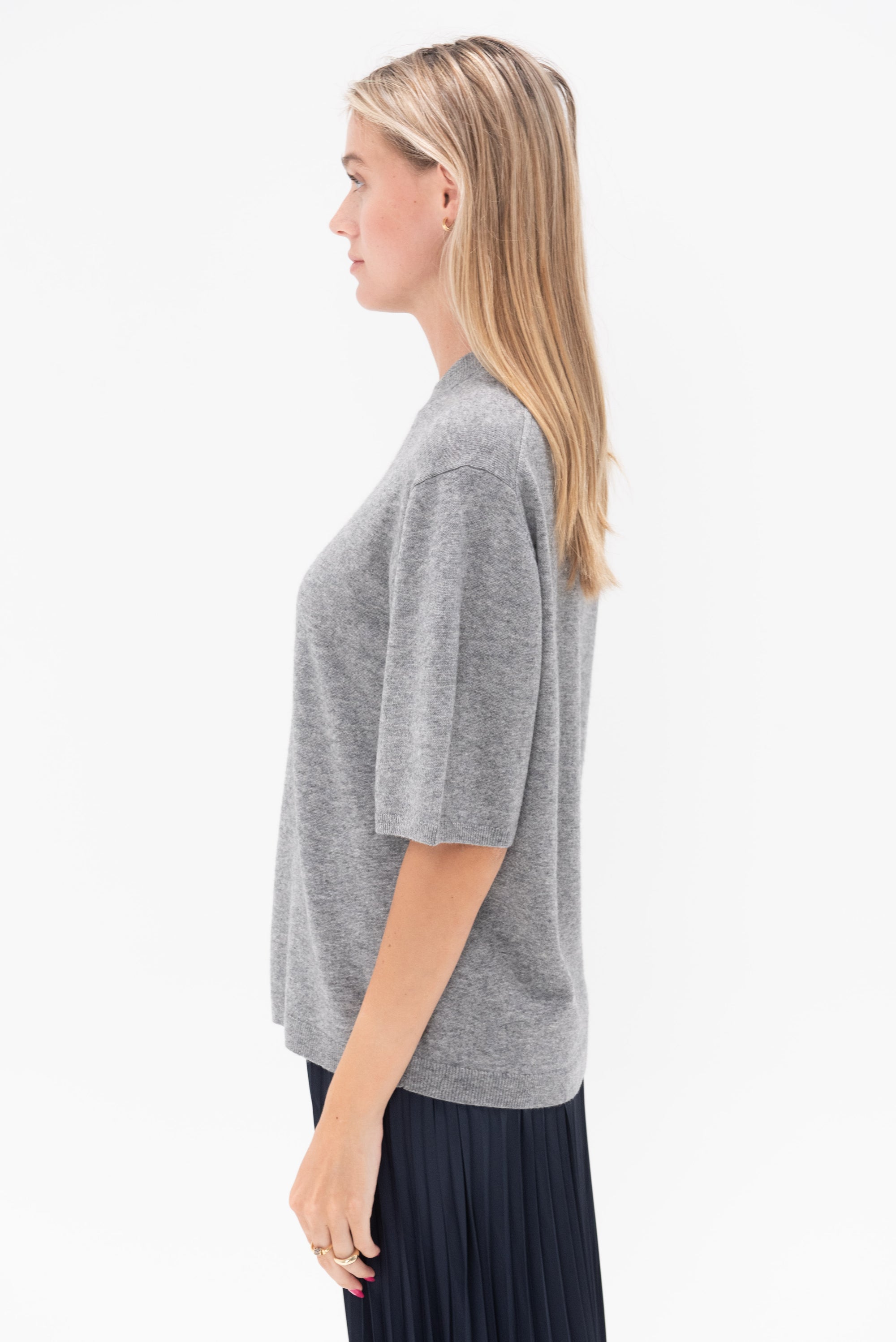 TIBI - Washable Cashmere Oversized Easy T-Shirt, Heather Grey