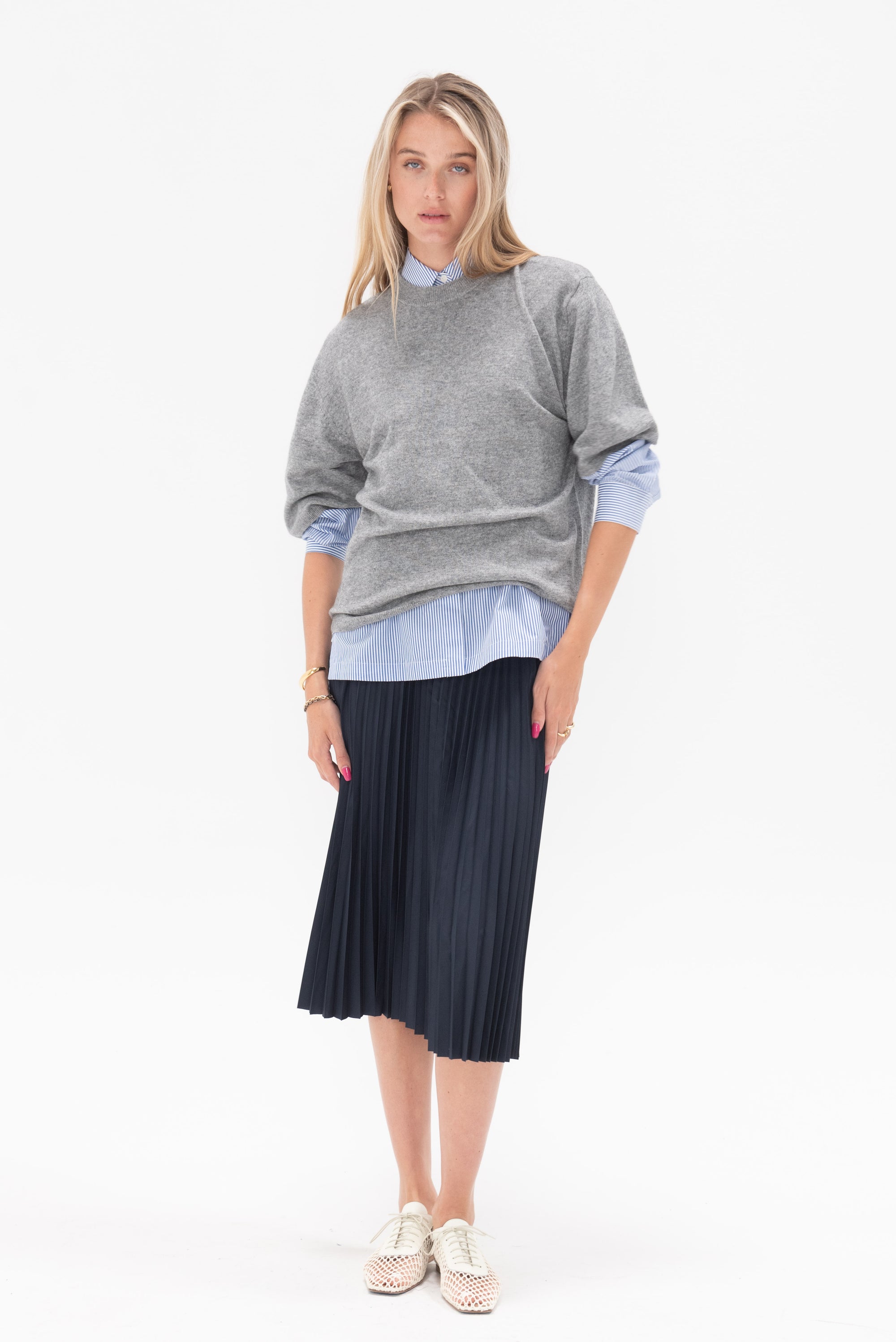 TIBI - Washable Cashmere Oversized Easy T-Shirt, Heather Grey