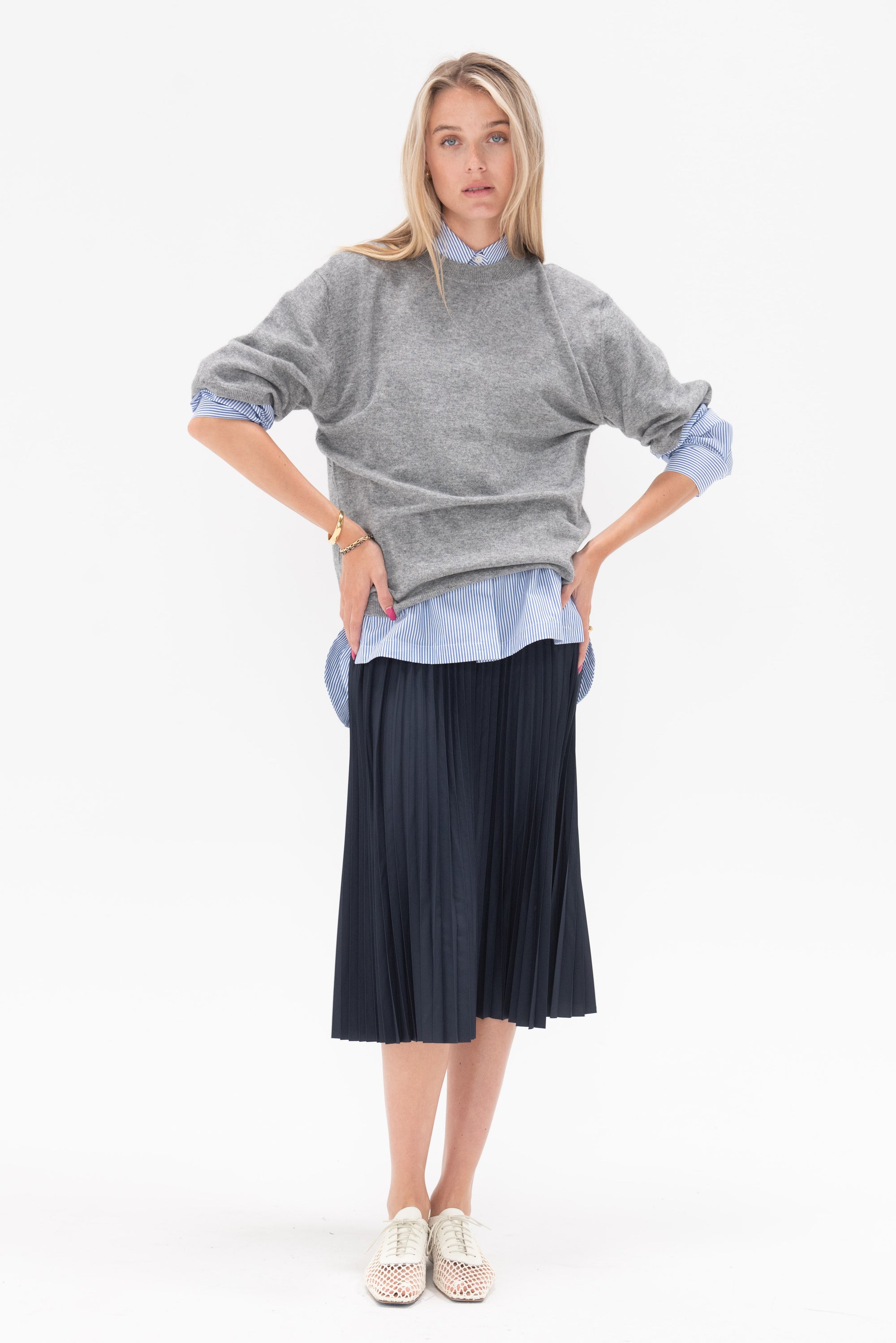 TIBI - Washable Cashmere Oversized Easy T-Shirt, Heather Grey