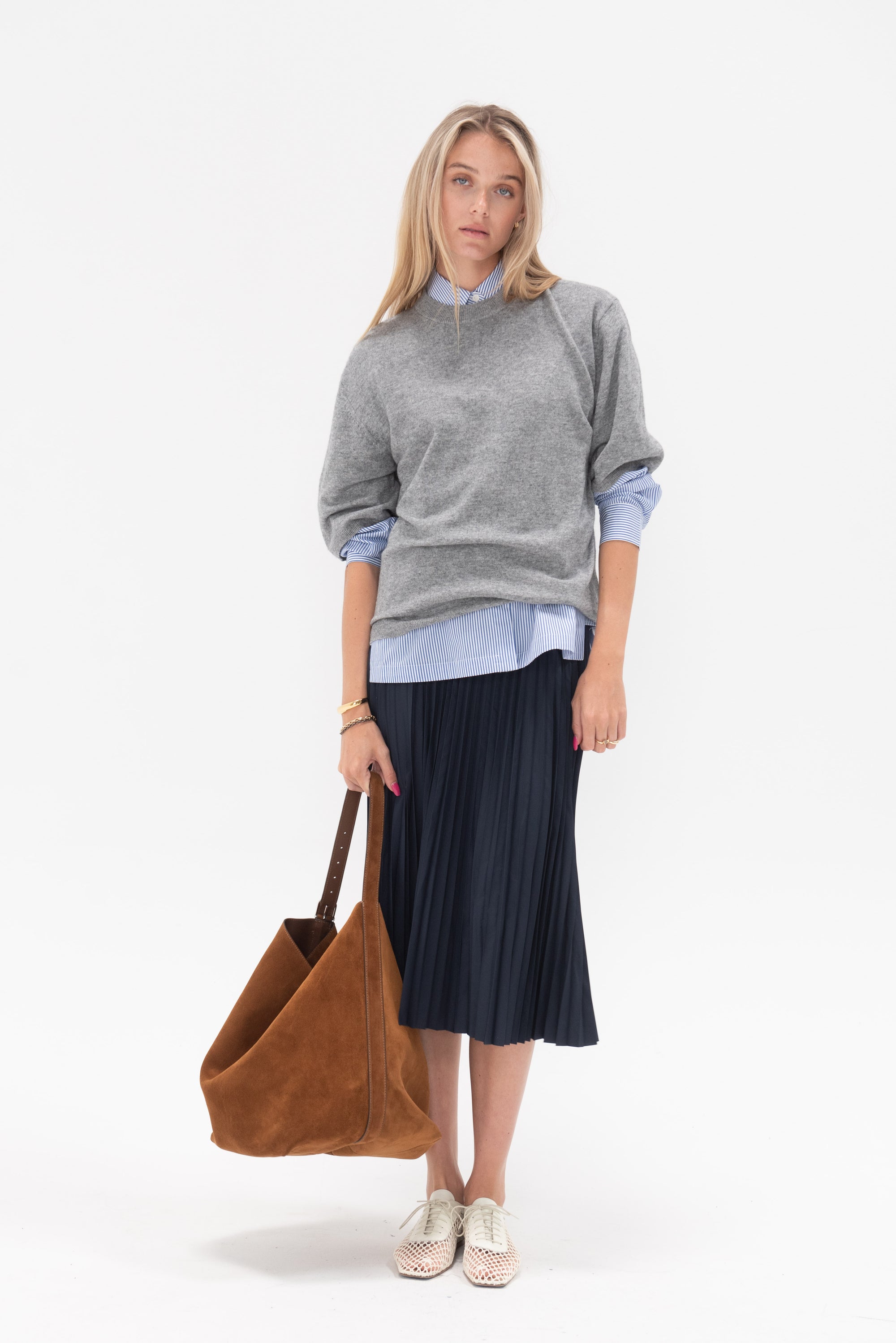 TIBI - Washable Cashmere Oversized Easy T-Shirt, Heather Grey