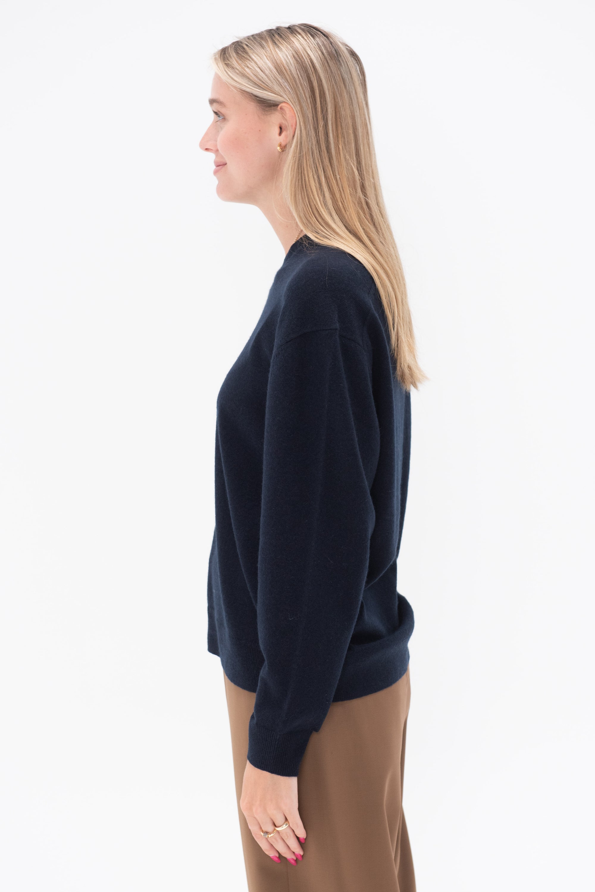 TIBI - Washable Cashmere Easy V-Neck Sweater, Navy