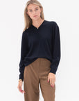 TIBI - Washable Cashmere Easy V-Neck Sweater, Navy