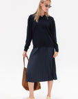 TIBI - Nylon Pleating Sunray Pull On Skirt, Navy