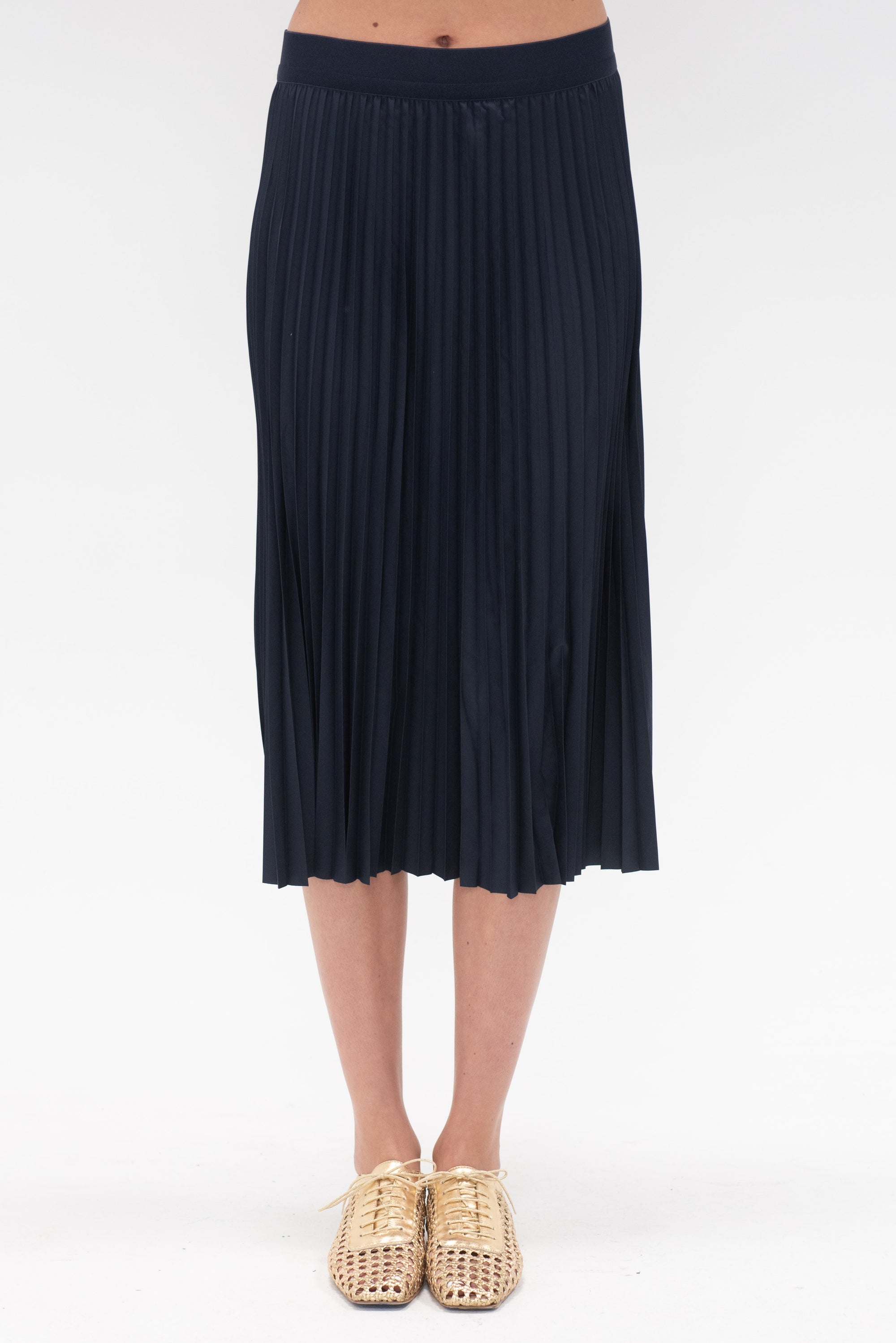 TIBI - Nylon Pleating Sunray Pull On Skirt, Navy