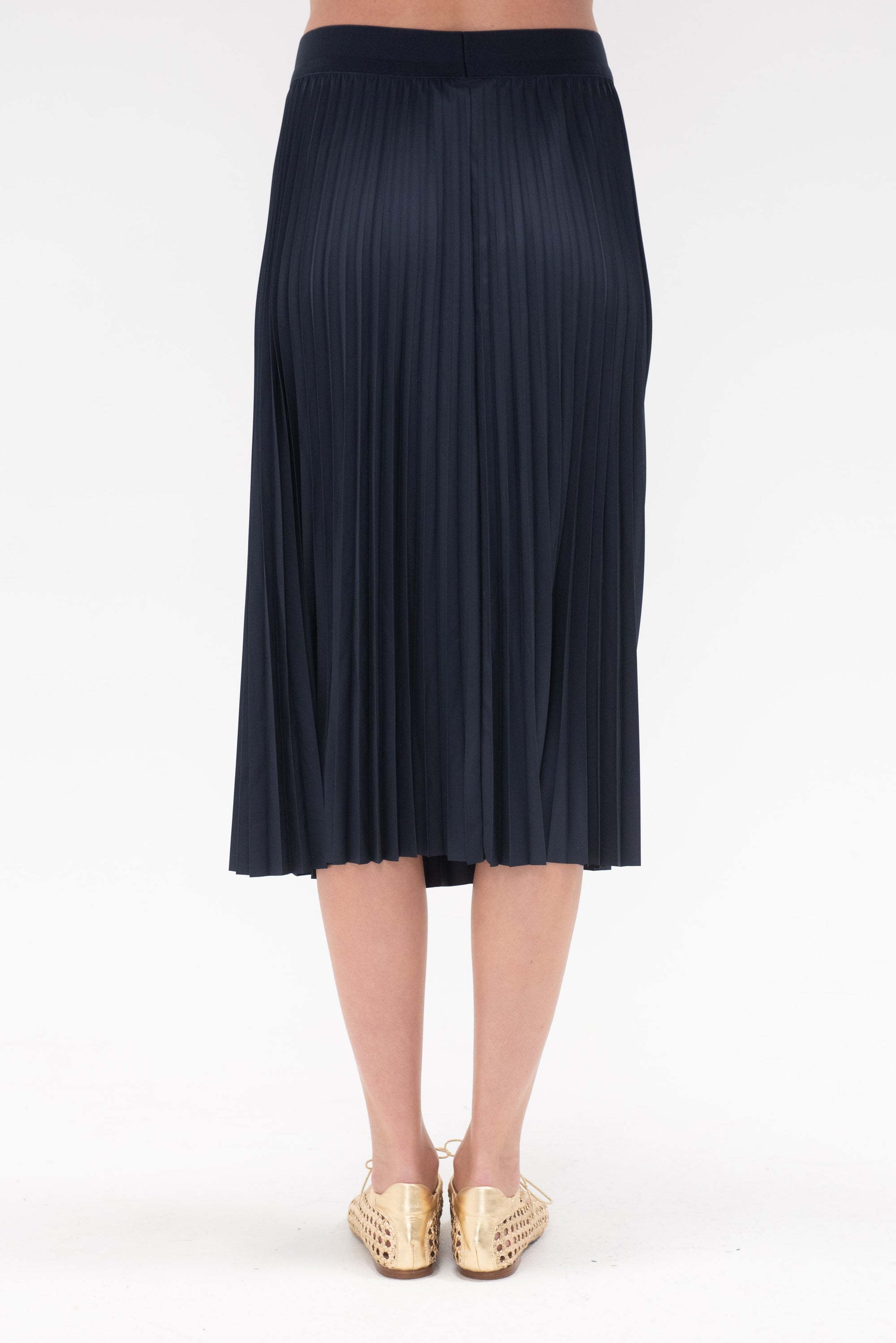 TIBI - Nylon Pleating Sunray Pull On Skirt, Navy