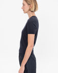 Skinlike Mercerized Wool Shrunken Tee, Navy