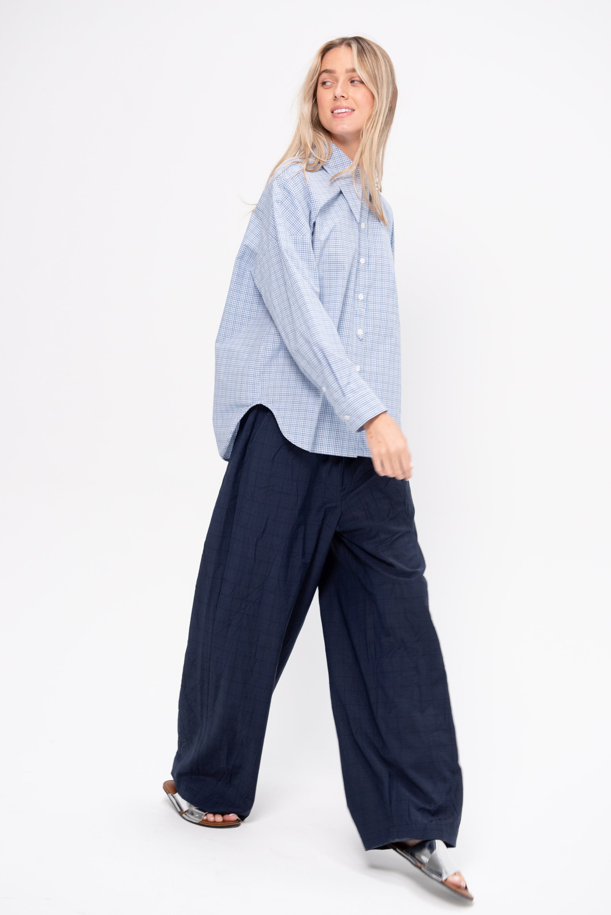 Franklin Oversized Shirt with Hem Detail, Blue Multi