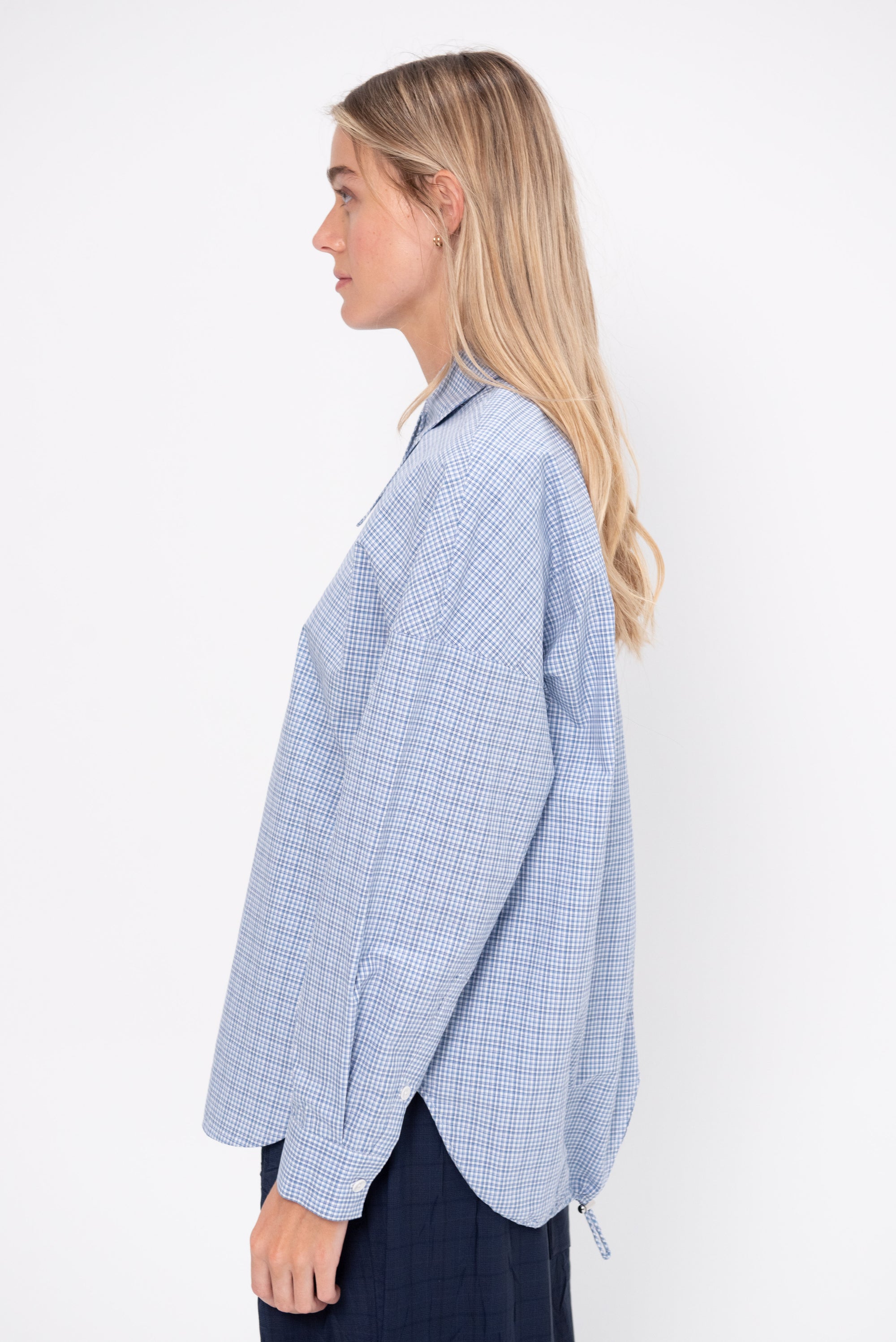 Franklin Oversized Shirt with Hem Detail, Blue Multi