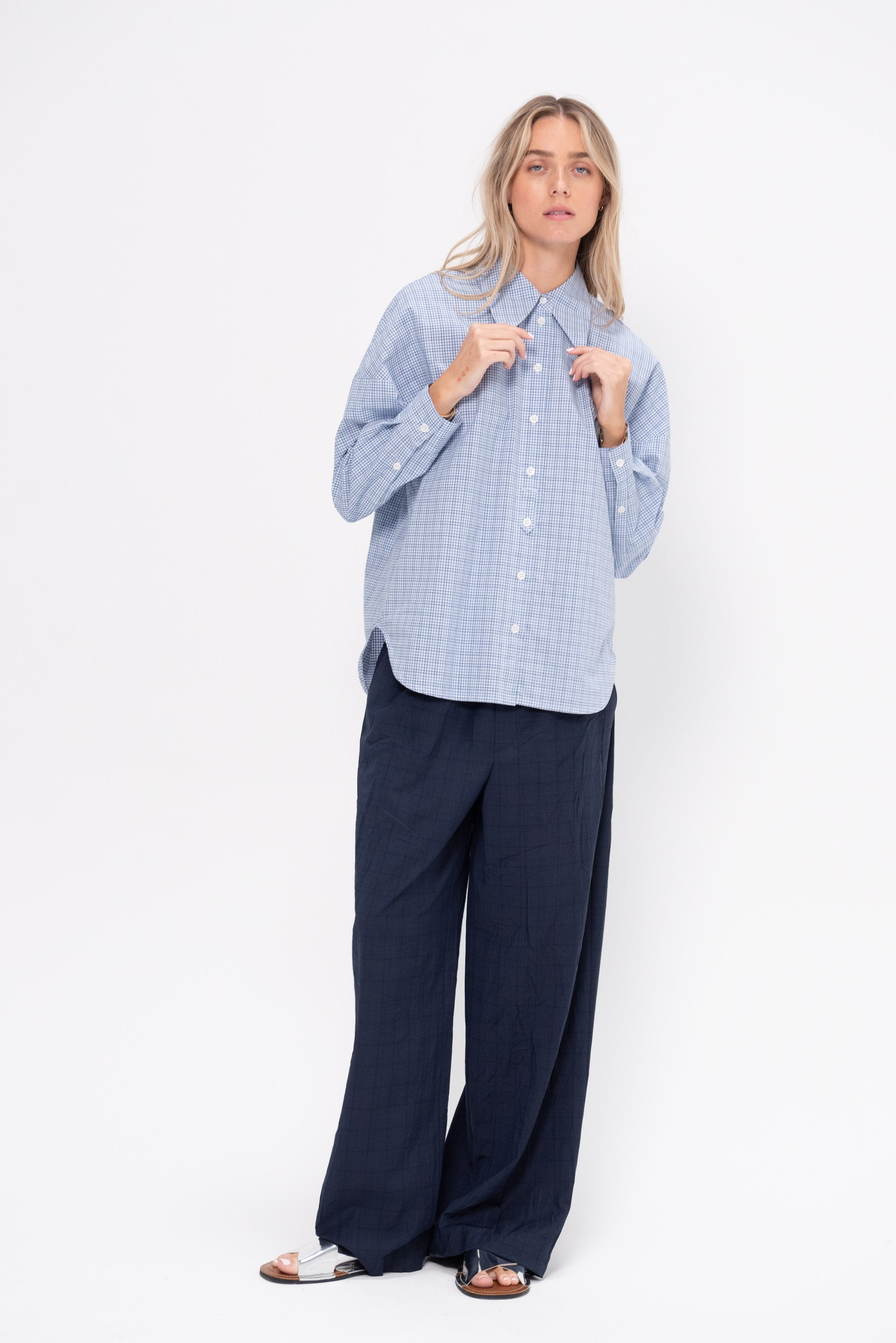 Franklin Oversized Shirt with Hem Detail, Blue Multi