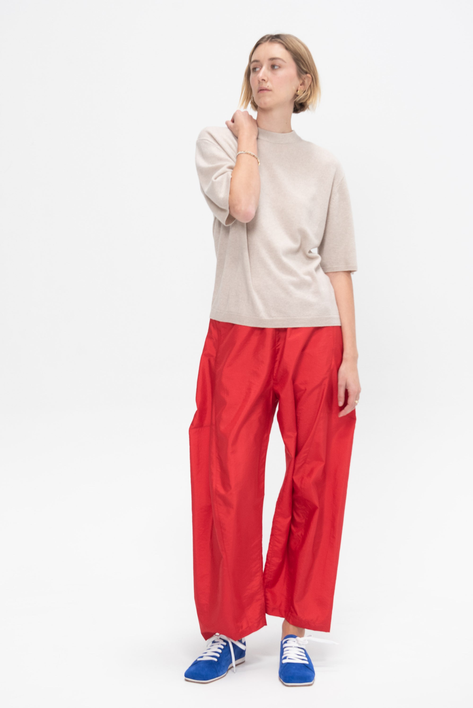 Washable Cashmere Oversized Easy T-Shirt, Oatmeal