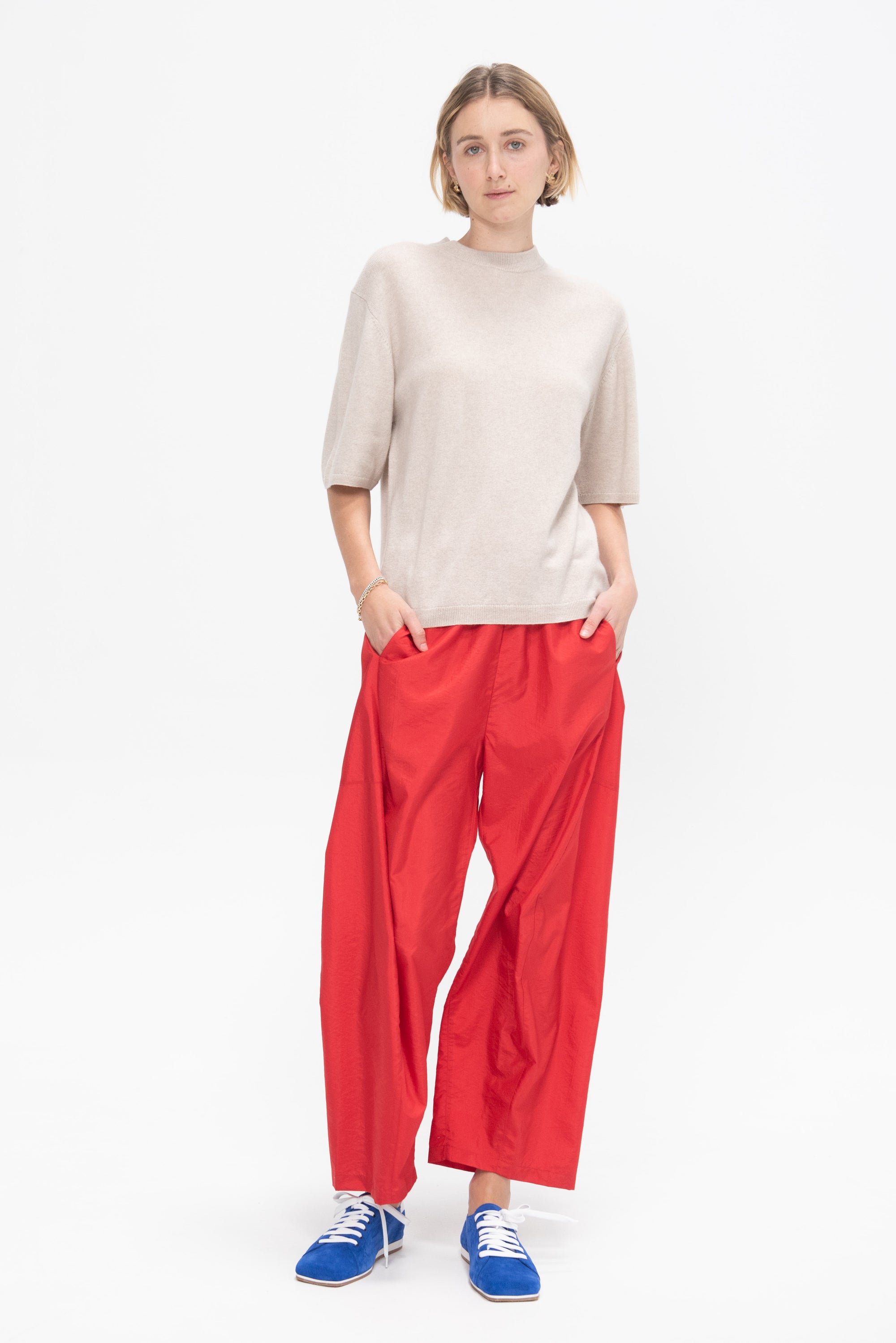 Washable Cashmere Oversized Easy T-Shirt, Oatmeal