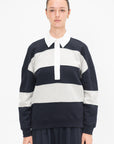 Polo Collar Cocoon Sweatshirt, Navy Multi