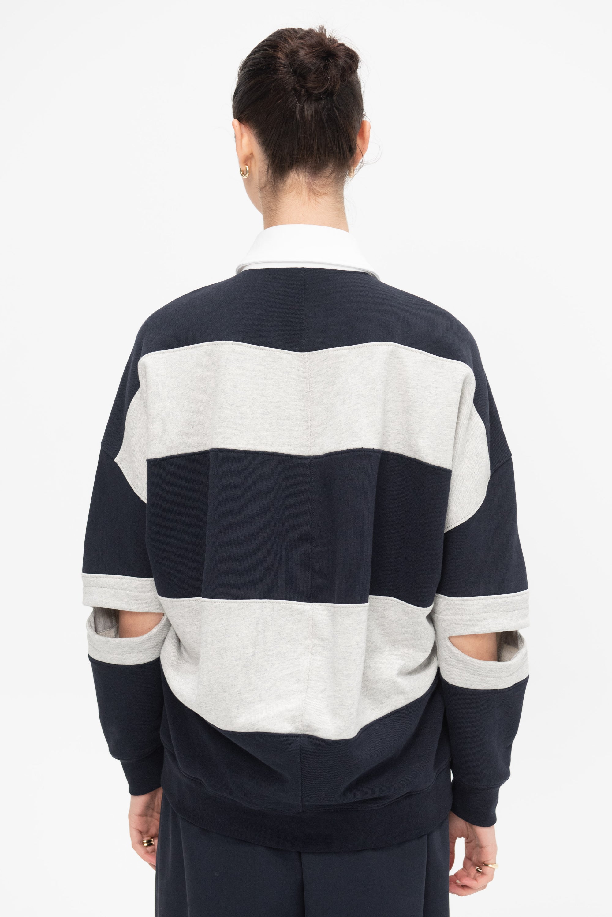 Polo Collar Cocoon Sweatshirt, Navy Multi