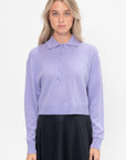 Washable Cashmere Easy Polo Cropped Sweater, Lavender