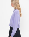 Washable Cashmere Easy Polo Cropped Sweater, Lavender