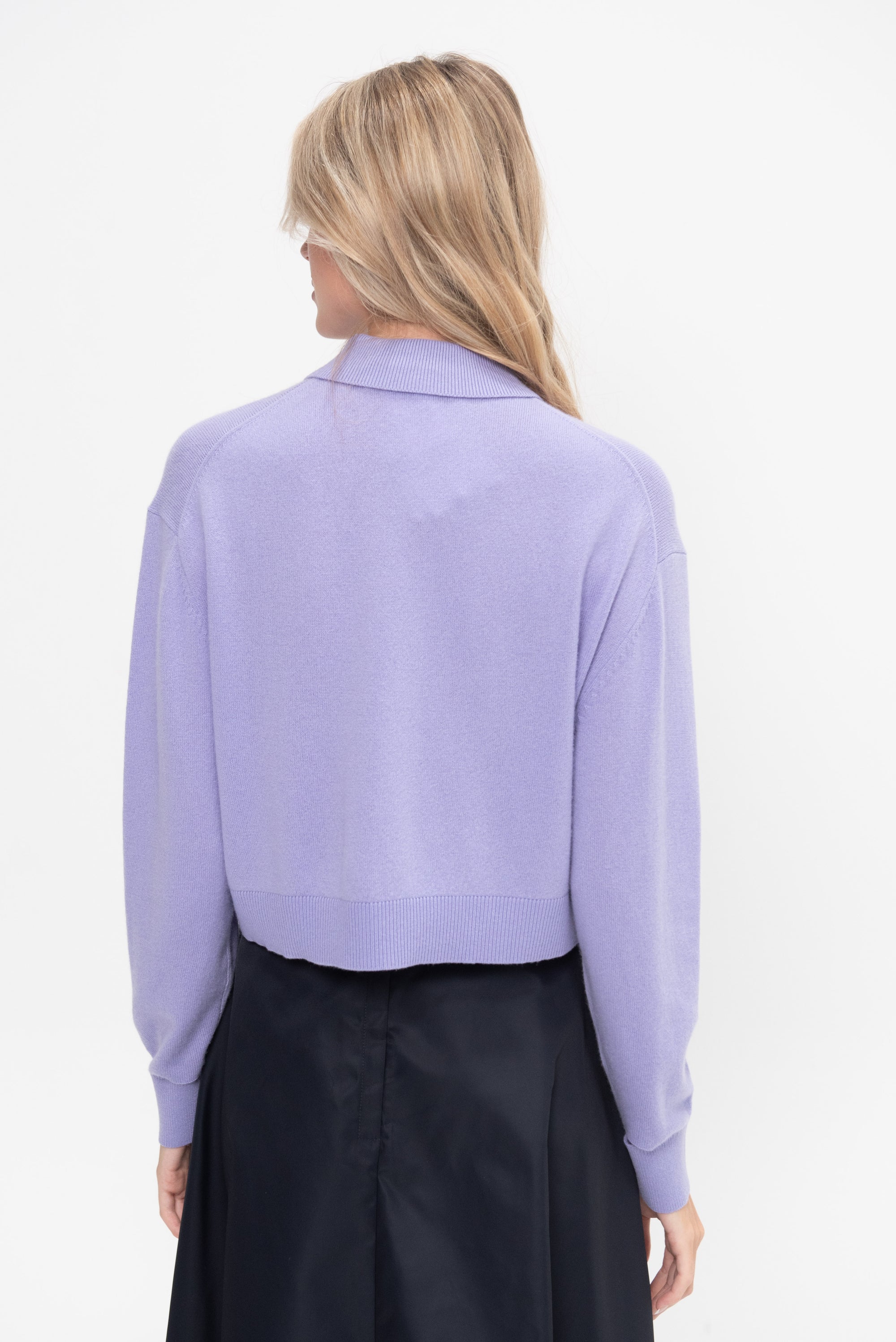 Washable Cashmere Easy Polo Cropped Sweater, Lavender