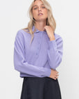 Washable Cashmere Easy Polo Cropped Sweater, Lavender