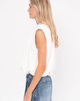 Quilted Waffle Shirred Neck Top, White