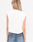 Quilted Waffle Shirred Neck Top, White