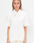 Quilted Waffle Polo Tunic Top, White