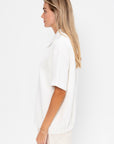 Quilted Waffle Polo Tunic Top, White