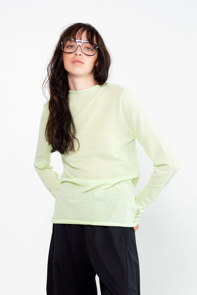 SKINLIKE MERCERIZED WOOL SOFT SHEER PULLOVER, PALE LIME