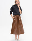 Light Weight Patent Smocking Waistband Full Skirt, Brick