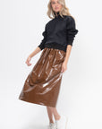 Light Weight Patent Smocking Waistband Full Skirt, Brick