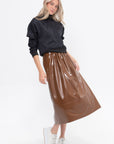 Light Weight Patent Smocking Waistband Full Skirt, Brick