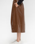 Light Weight Patent Smocking Waistband Full Skirt, Brick