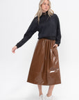 Light Weight Patent Smocking Waistband Full Skirt, Brick