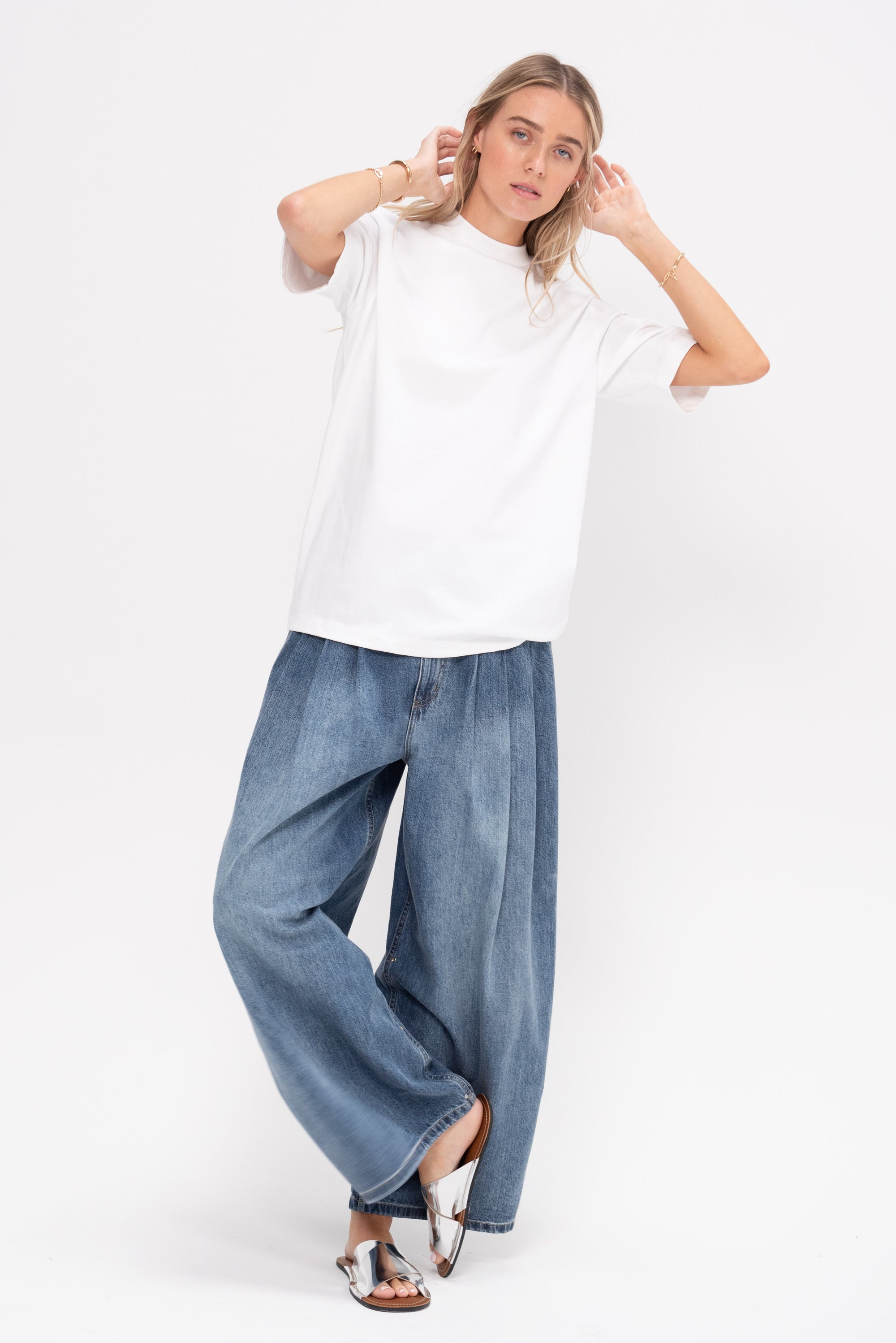 Spring Denim Triple Pleat Pant - Short, Classic Blue