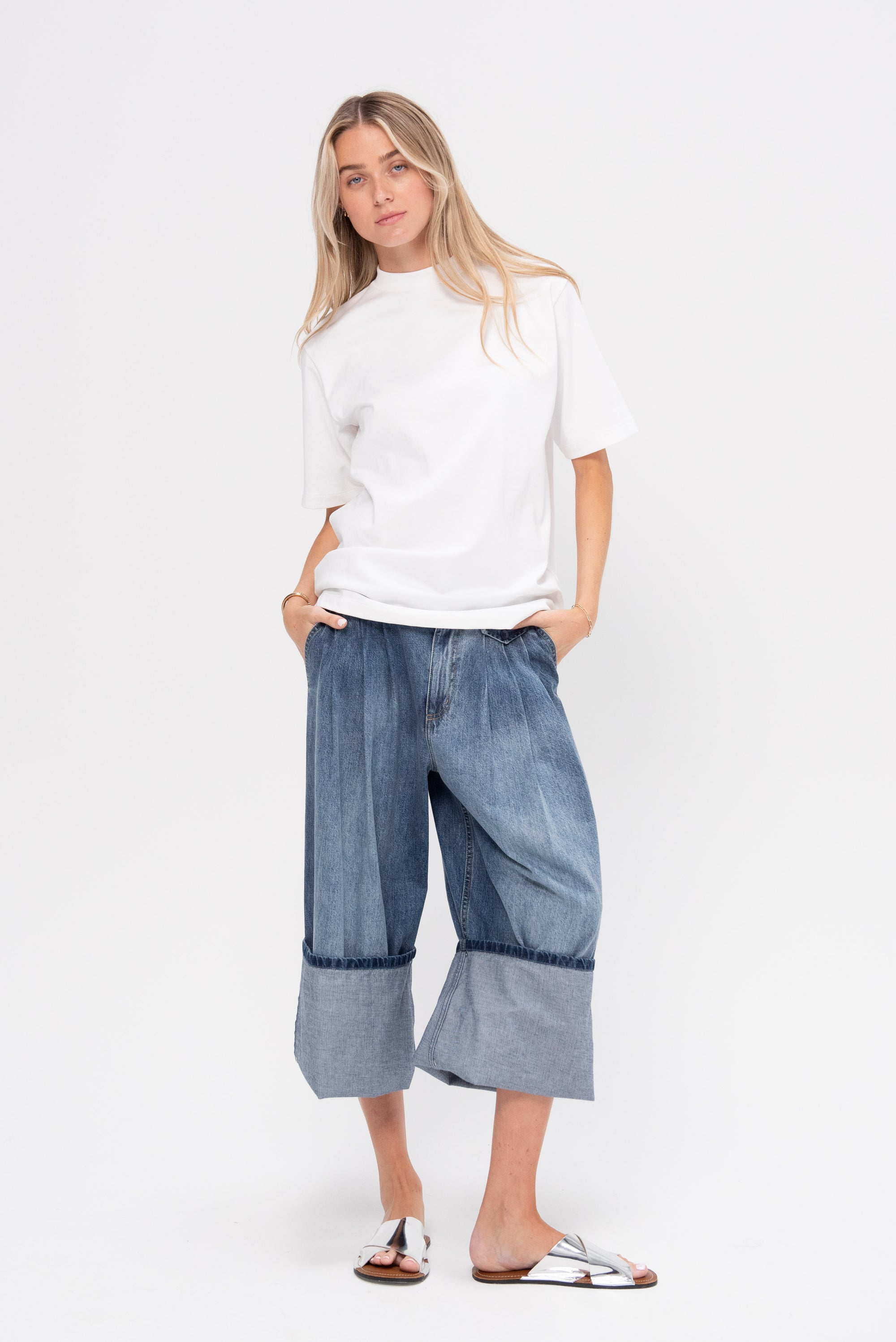 Spring Denim Triple Pleat Pant - Short, Classic Blue