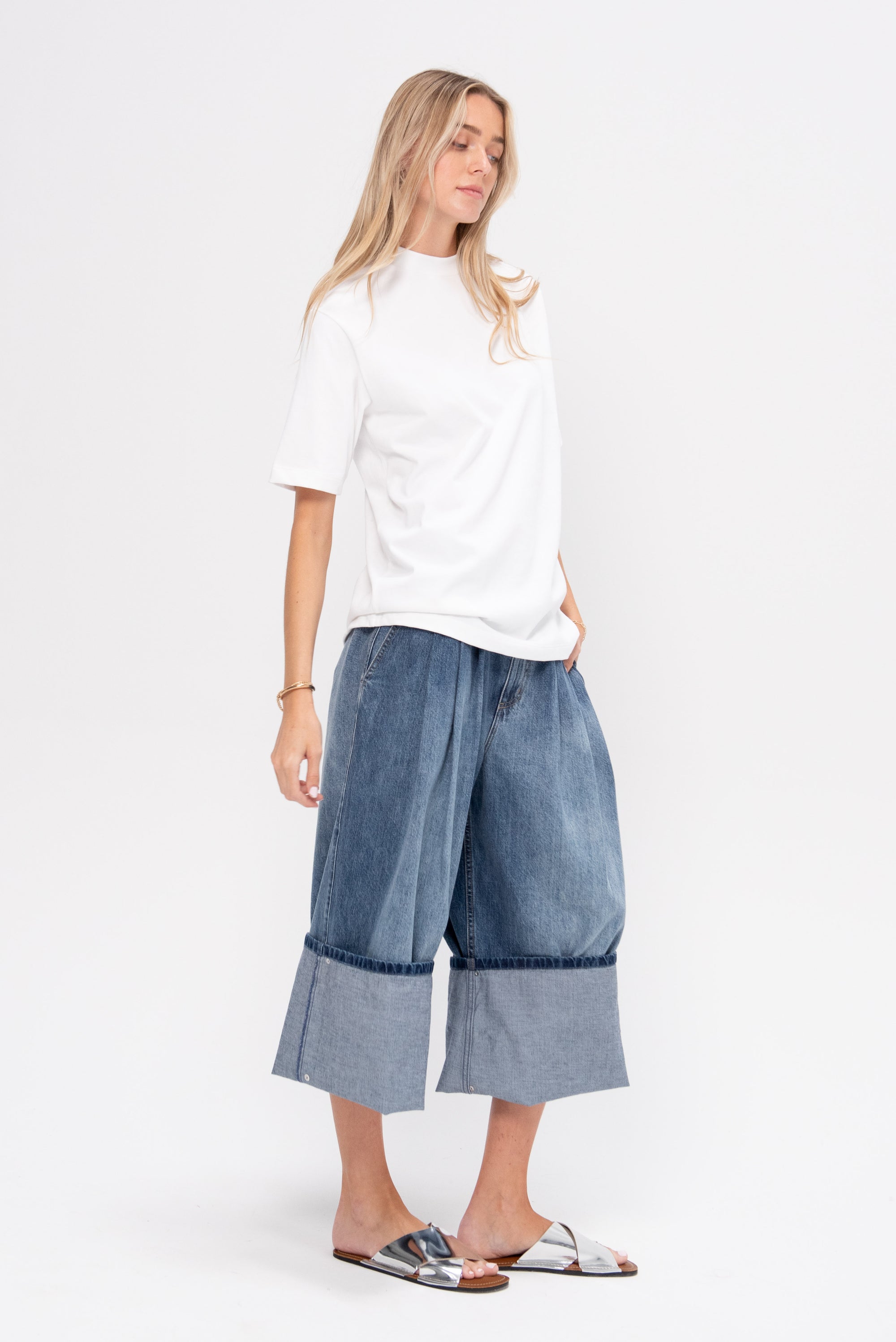 Spring Denim Triple Pleat Pant - Short, Classic Blue