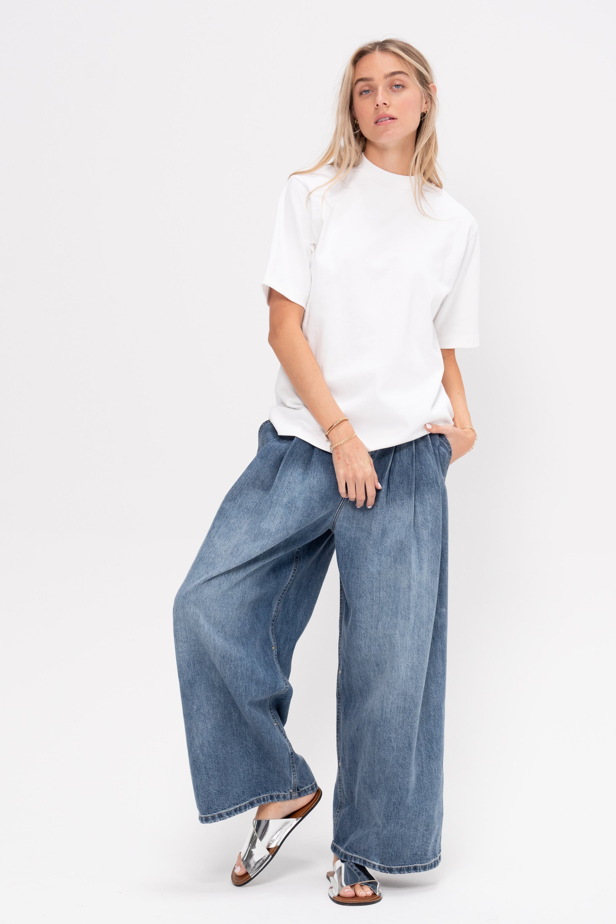 Spring Denim Triple Pleat Pant - Short, Classic Blue