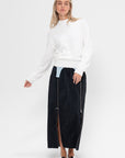 Nylon Zipper Maxi Skirt, Black