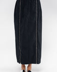 Nylon Zipper Maxi Skirt, Black