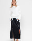 Nylon Zipper Maxi Skirt, Black