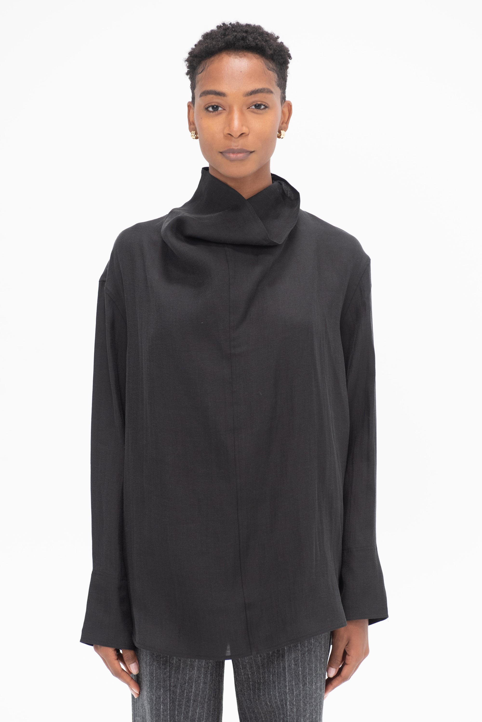 TOTEME - Funnel-Neck Organza Blouse, Black