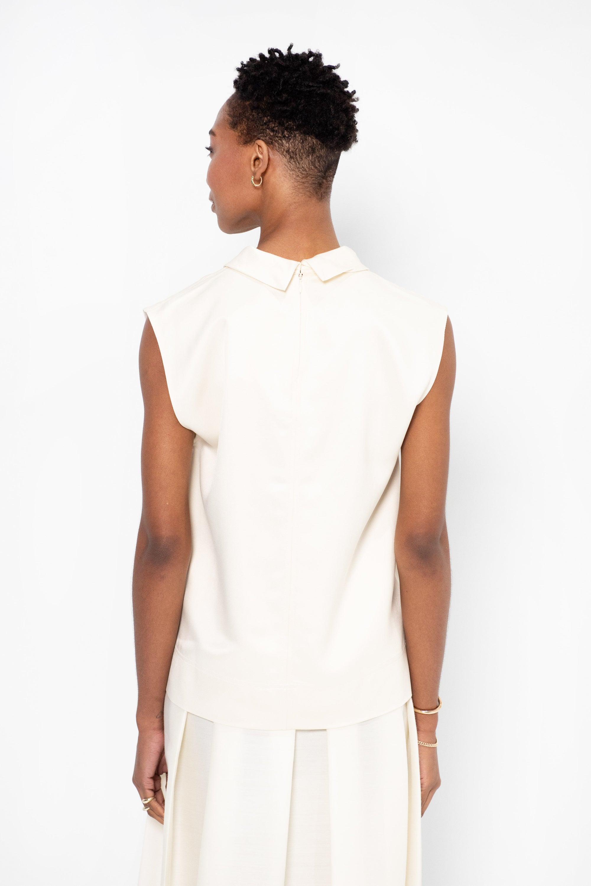 High Neck Top, Ecru