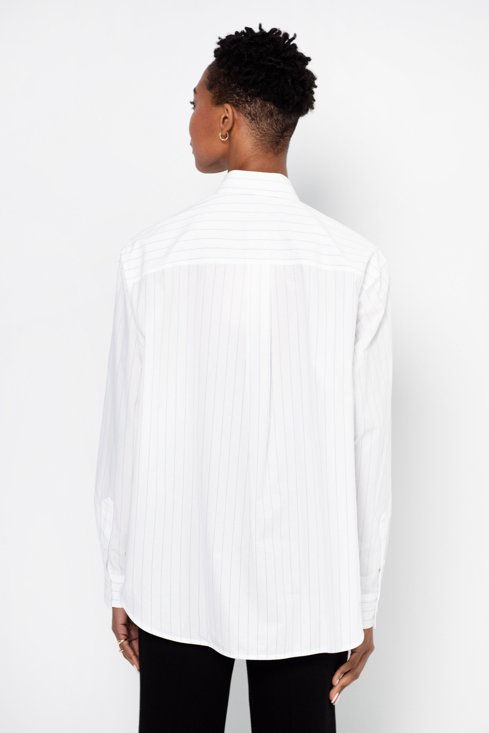 Monogram Striped Shirt, White &amp; Cobalt Pinstripe