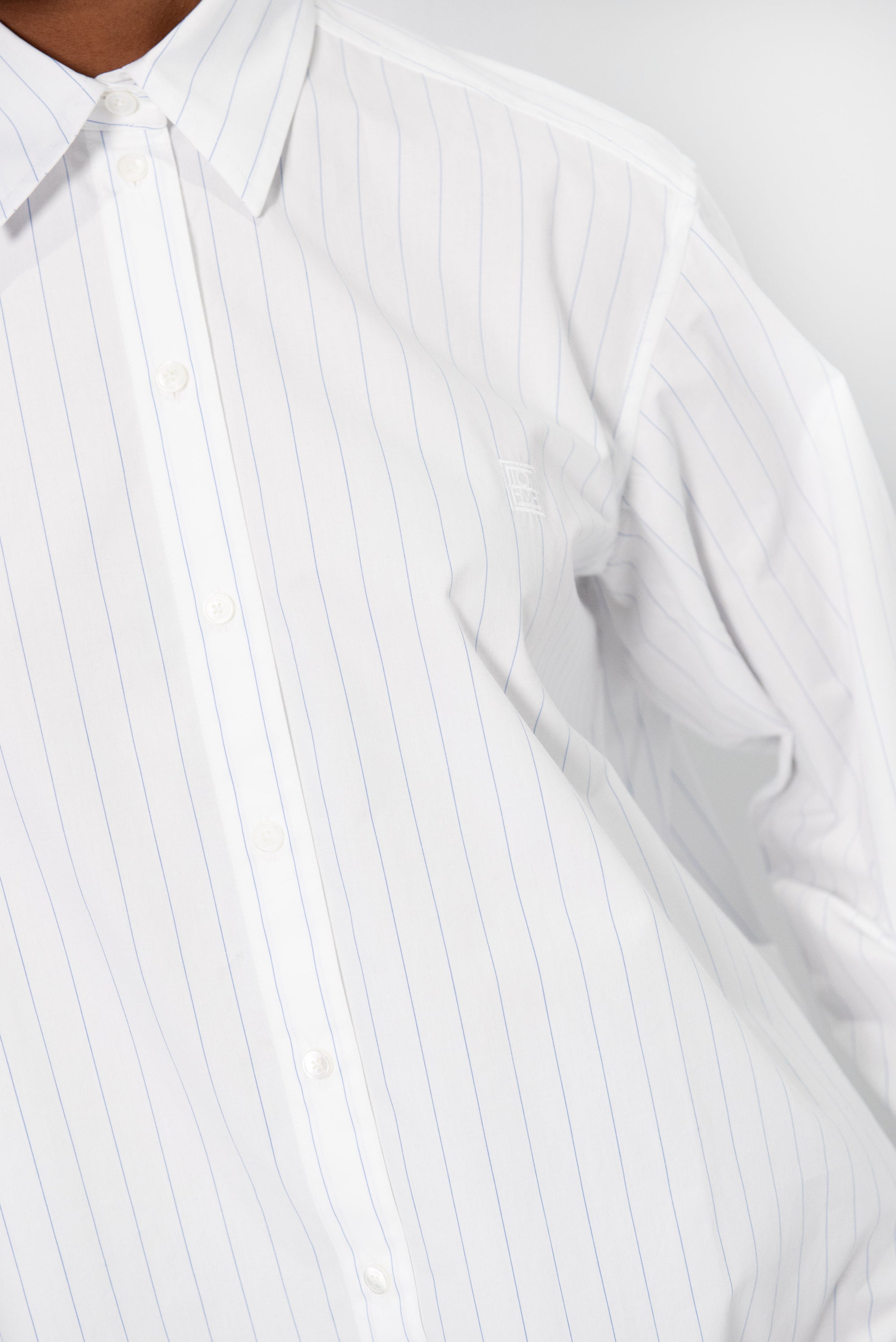 Monogram Striped Shirt, White &amp; Cobalt Pinstripe