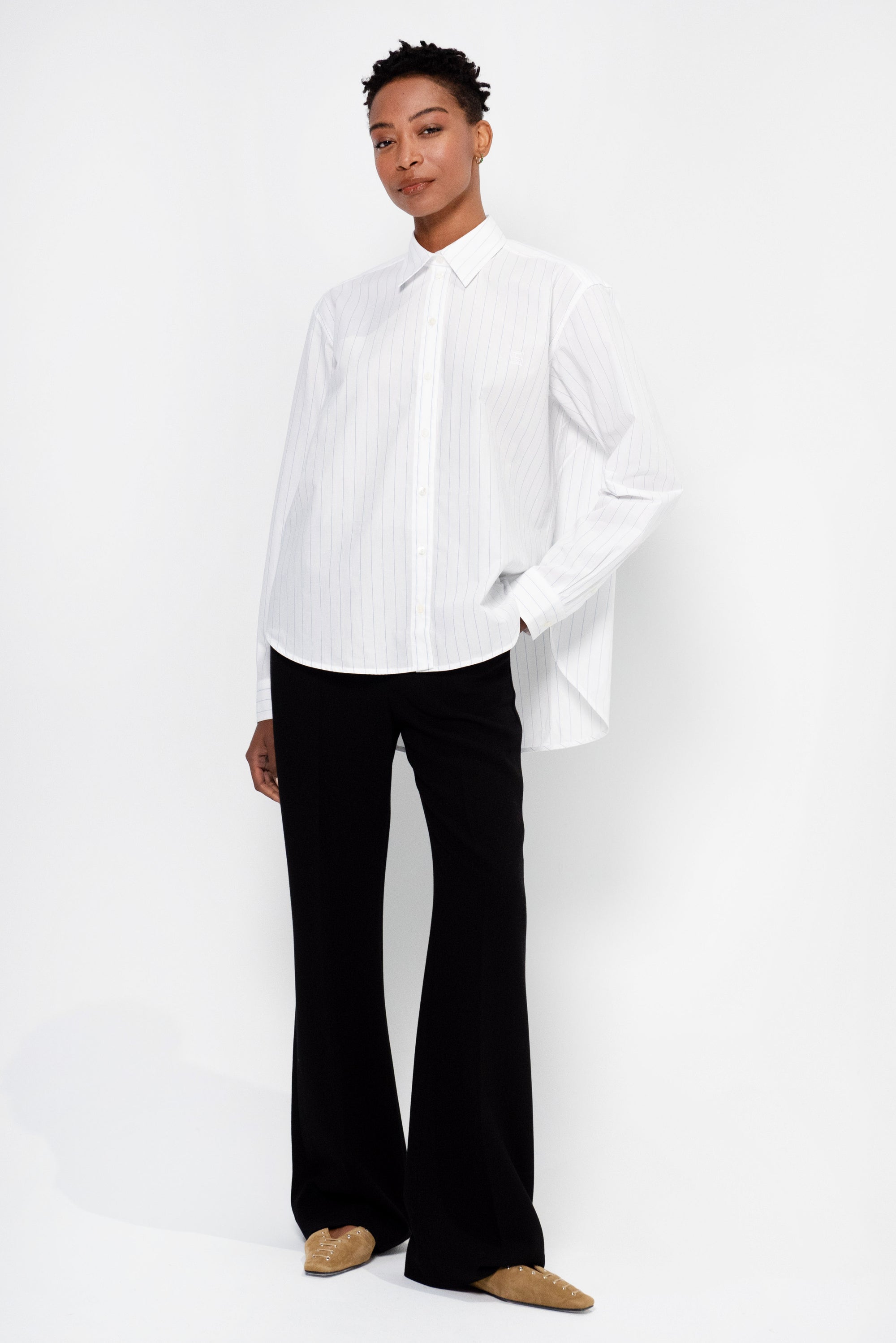 Monogram Striped Shirt, White &amp; Cobalt Pinstripe